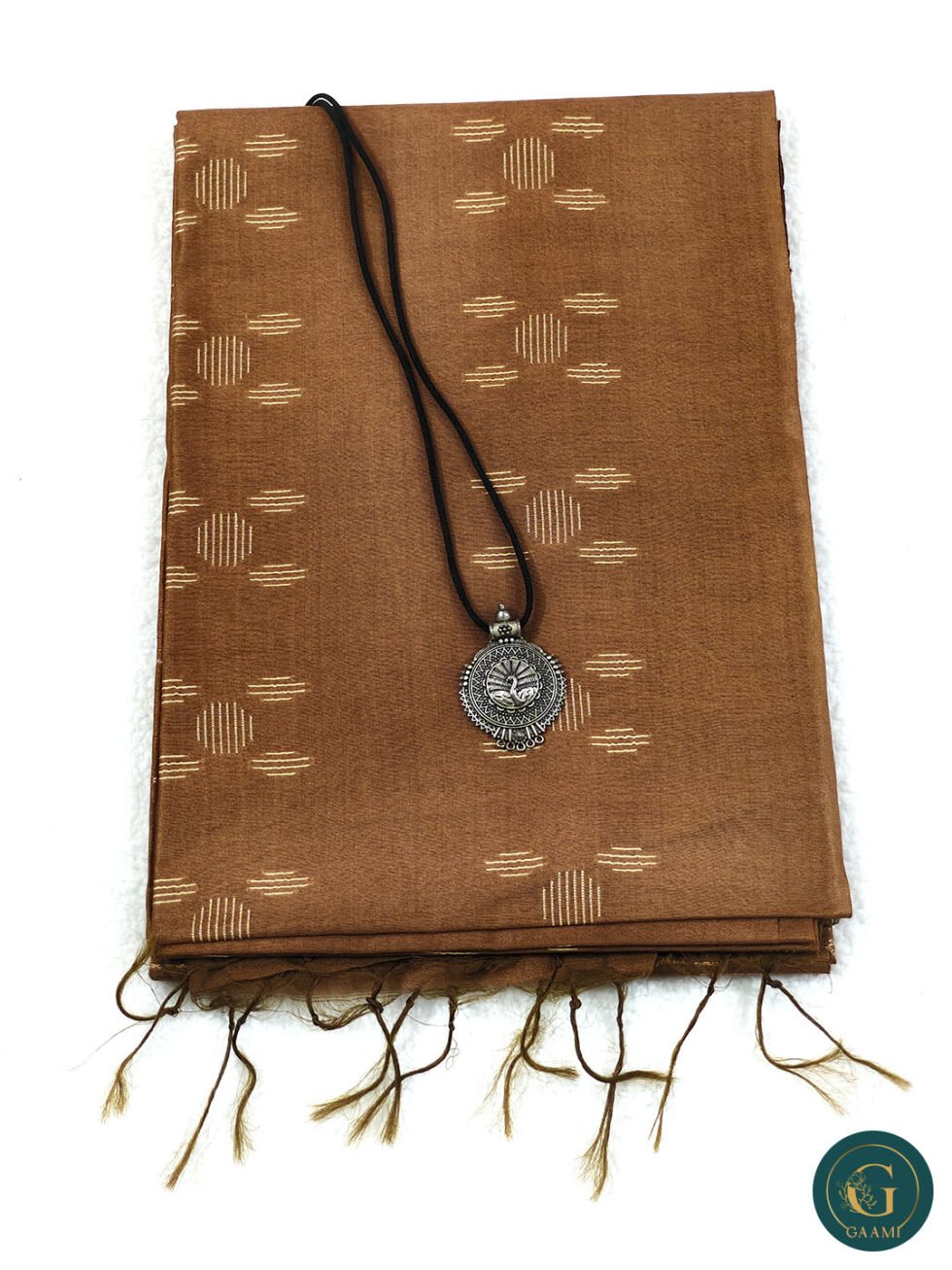 Bhagalpuri Cotton Saree in Brown Colour with Thread Work and Zari