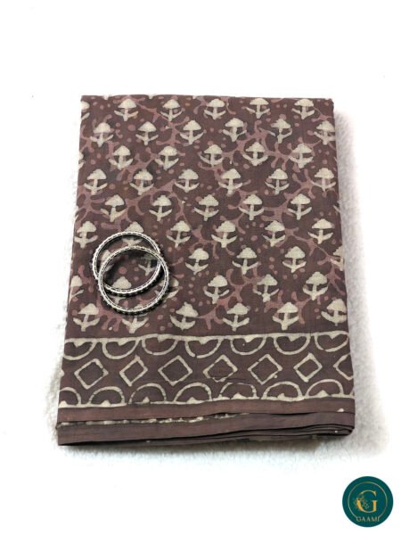 Mulmul Cotton Saree in Brown Colour