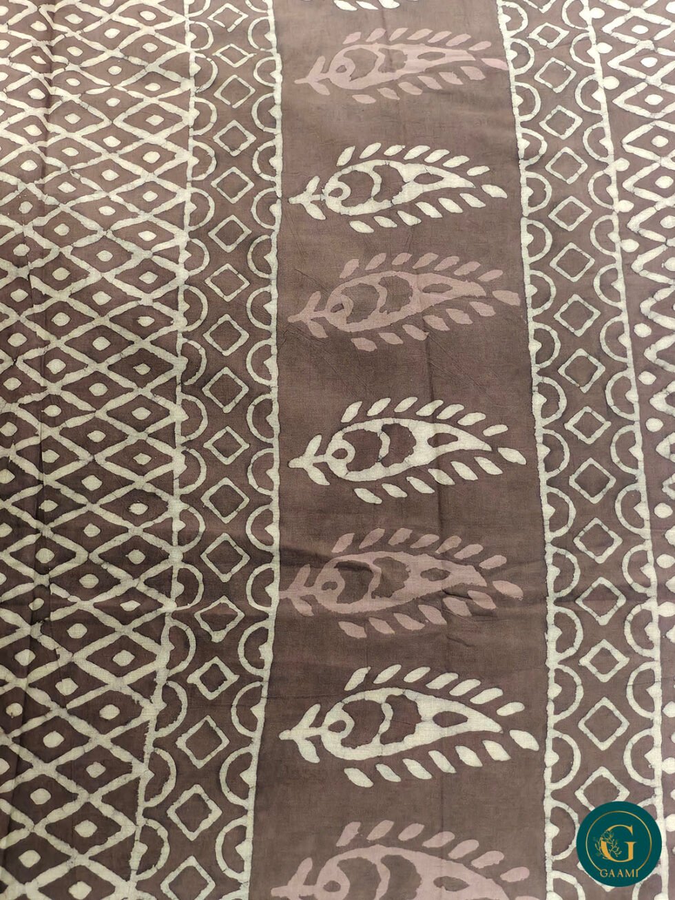 Mulmul Cotton Saree in Brown Colour