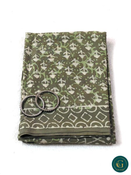 Mulmul Cotton Saree in Moss Green Colour