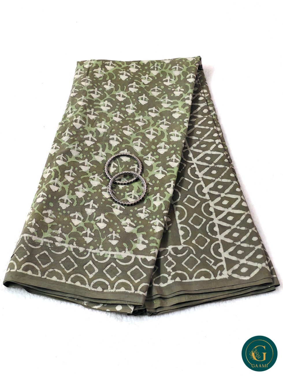 Mulmul Cotton Saree in Moss Green Colour