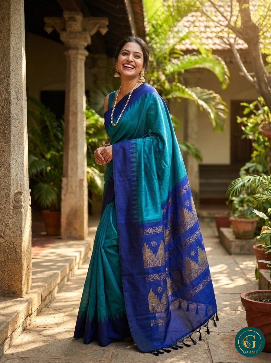 Kalyani Cotton Saree in Blue with Royal Blue Border