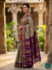 Kalyani Cotton Saree in Light Khakhi with Purple Border