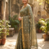 Semi Tussar Saree in Sage Green Colour with Zari and Golden Border