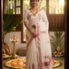 Kerala Saree in Copper Kasavu with Beautiful Floral Embroidery