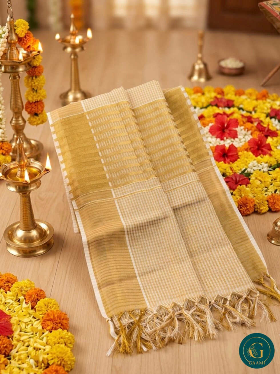 Kerala Kasavu Saree Micro Check with Kasavu Boarder