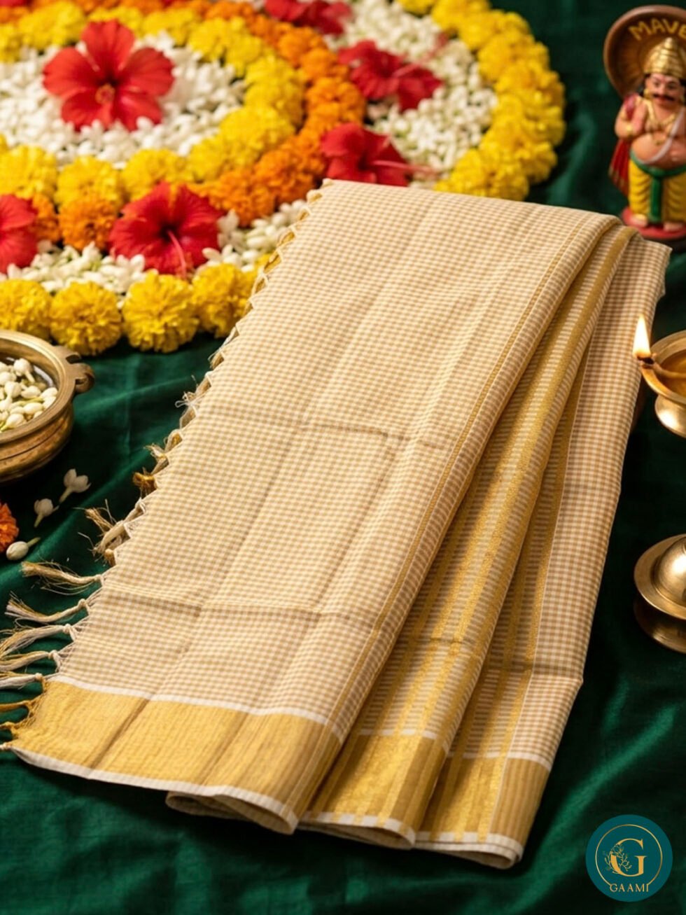 Kerala Kasavu Saree Micro Check with Kasavu Boarder