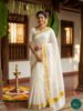 Kerala Saree With Check Embroidery and Golden Kasavu
