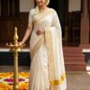 Kerala Saree in Copper Kasavu with Floral Embroidery