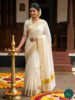 Kerala Saree in Copper Kasavu with Floral Embroidery