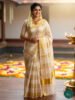 Kerala Tissue Saree with Kasavu Border and Golden Broad Stripes
